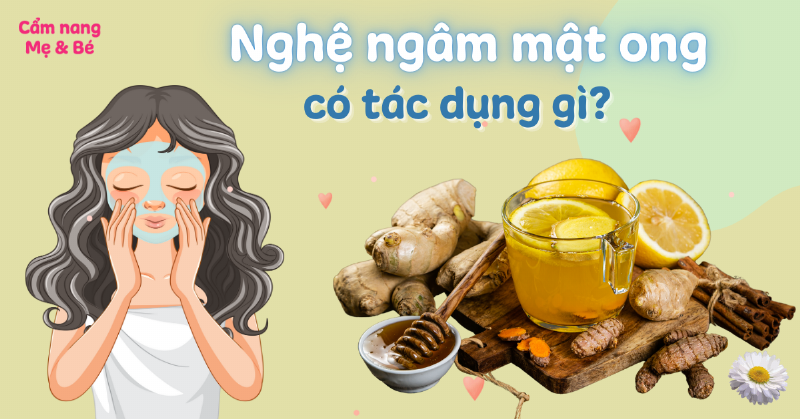 Hình ảnh minh họa các nguyên liệu tự nhiên trị sưng môi: một hũ mật ong nhỏ, nhánh nha đam, túi trà, củ nghệ tươi